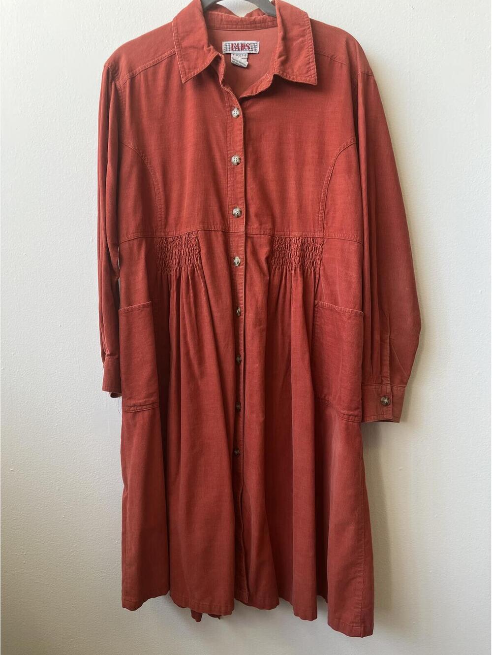 Vintage fads rust corduroy size 6 p 100% cotton long sleeve knee length dress